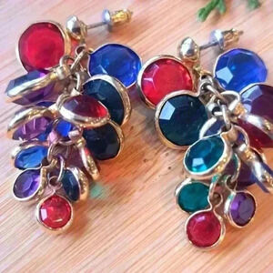 Colorful Cluster Earrings in Red  and Blue